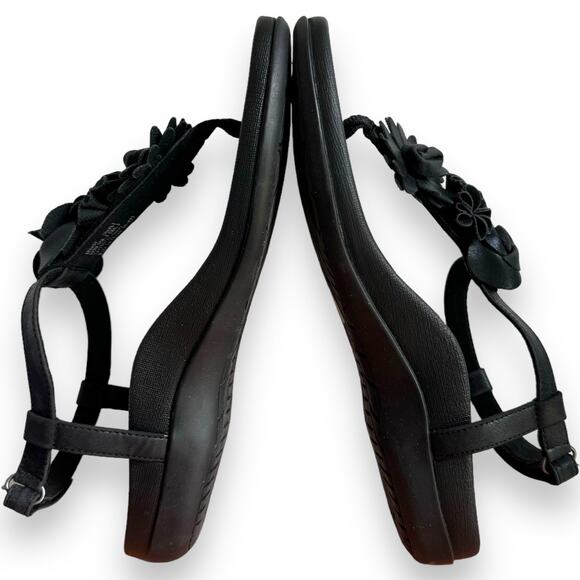 Aetrex Women’s Charlie Black Leather T-strap Thong Flat Sandal Size 8.5 NEW - Picture 7 of 11